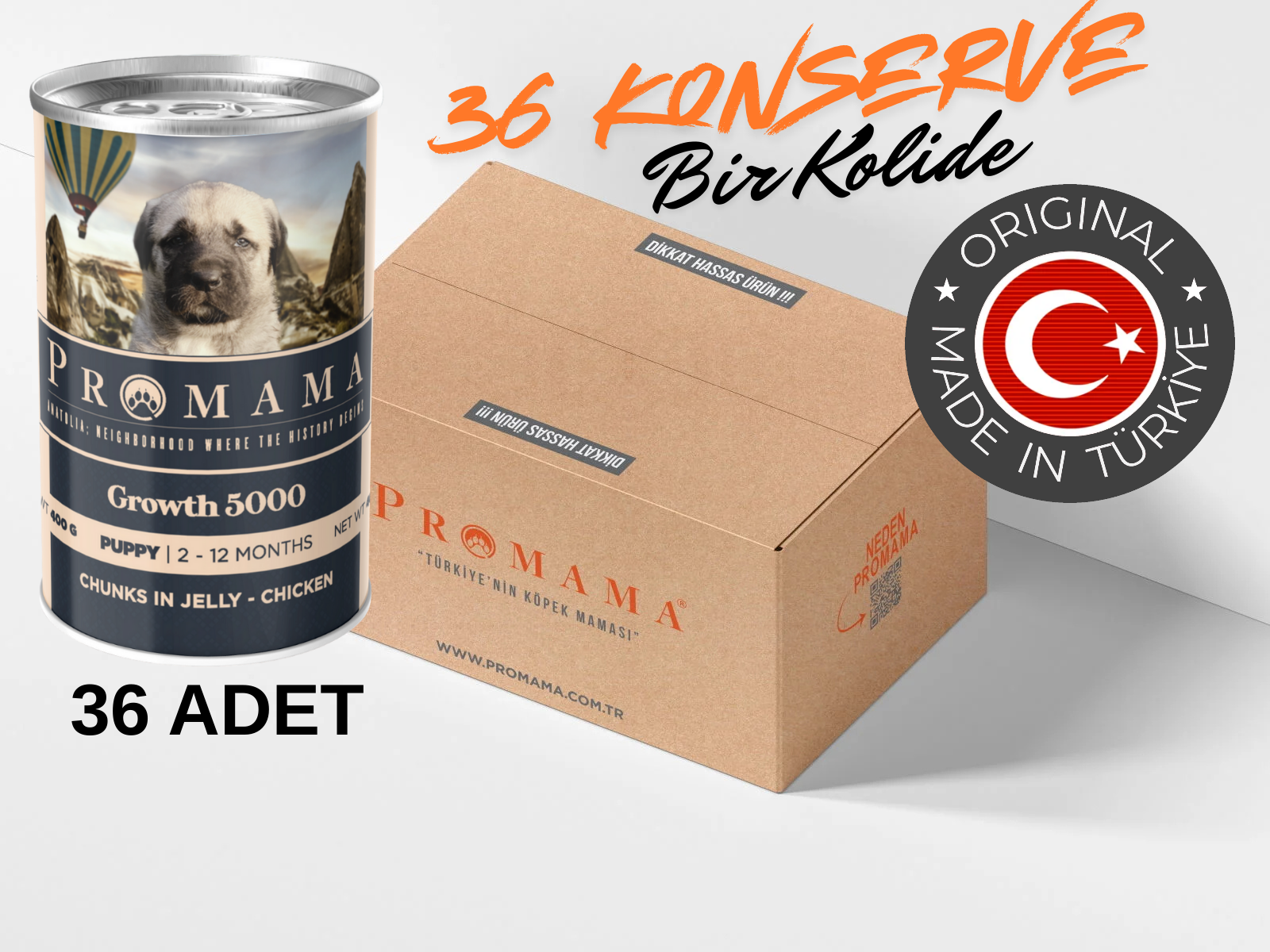 Promama Growth 5000 Yavru Tavuklu Etli Yaş Konserve Köpek Maması 400 Gr. 36'lı Koli