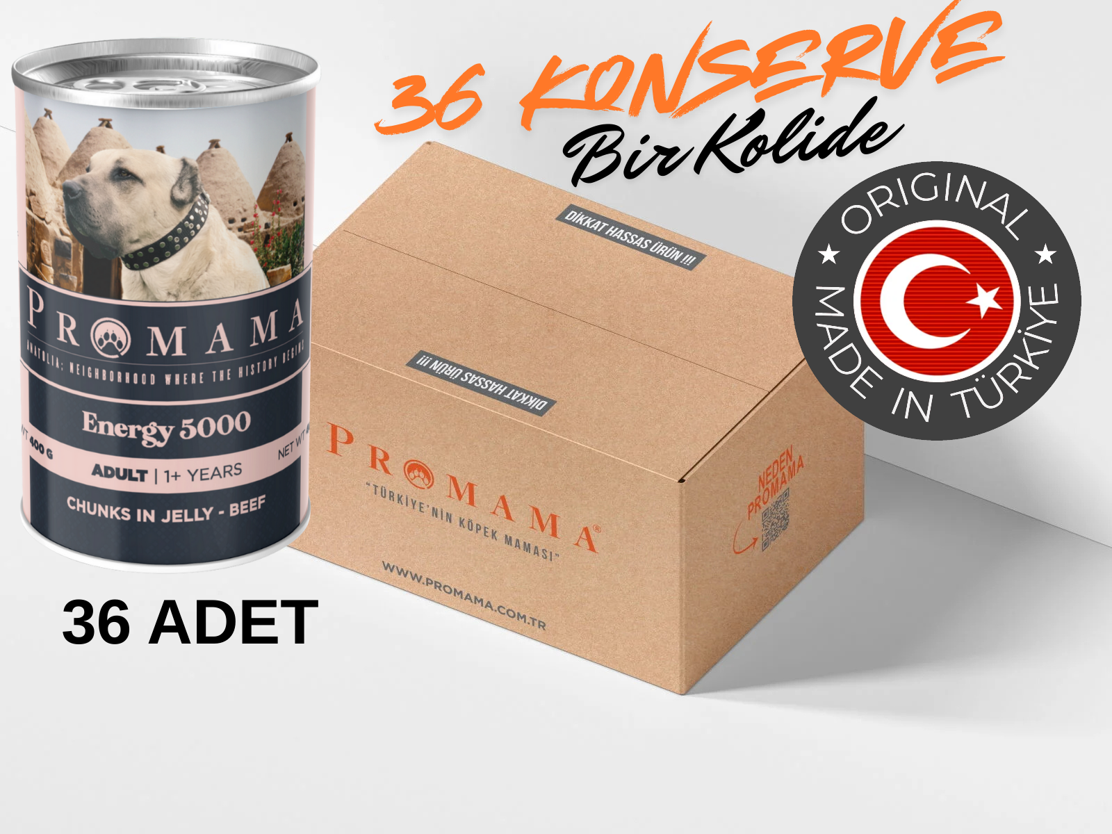 Promama Energy 5000 Yetişkin Biftekli Yaş Konserve Köpek Maması 400 GR 36'lı Koli